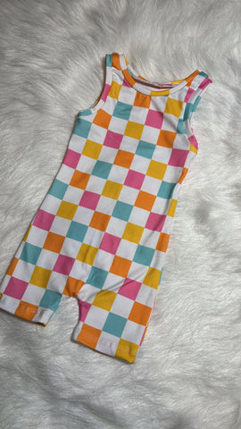 RTS 6/9 months Bright Checkered fitted romper